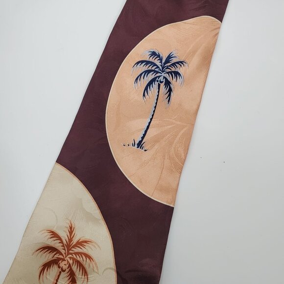 Tommy Bahama Vintage Cream Brown Palm Tree Beach Extra Wide Silk Necktie USA - Picture 2 of 4